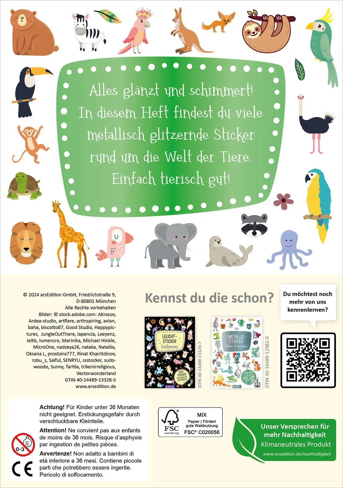 Rückseite: 4014489133285 | Metallic-Sticker - Wilde Tiere | Über 200 Super-Glanz-Sticker | 16 S.