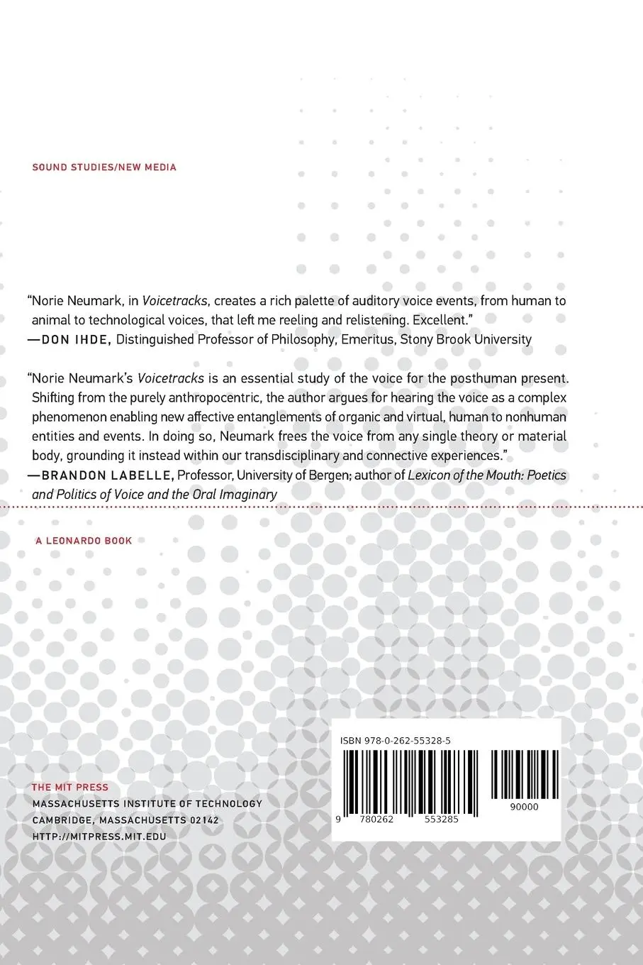 Rückseite: 9780262553285 | Voicetracks | Attuning to Voice in Media and the Arts | Norie Neumark