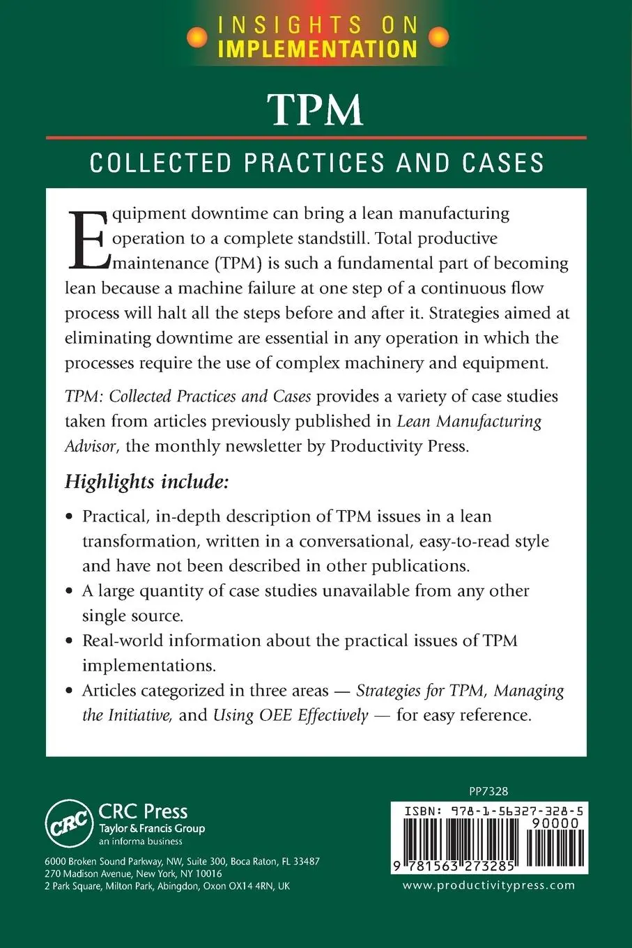 Rückseite: 9781563273285 | TPM | Collected Practices and Cases | Productivity Press | Taschenbuch