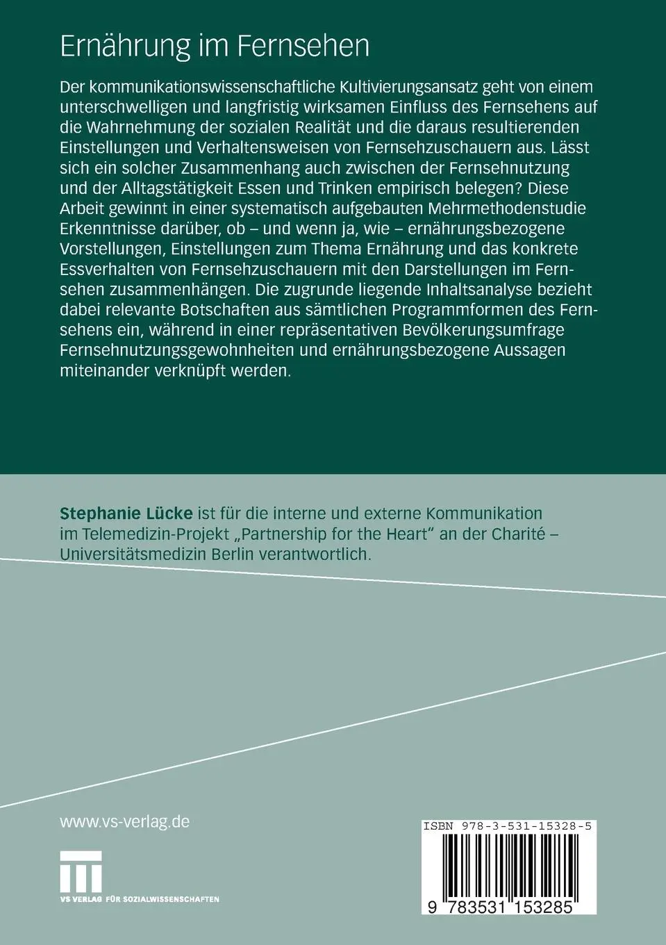 Rückseite: 9783531153285 | Ernährung im Fernsehen | Stephanie Lücke | Taschenbuch | Paperback