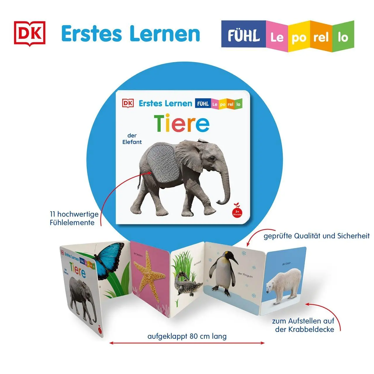 Bild: 9783831053285 | Erstes Lernen Fühl-Leporello. Tiere | DK Erstes Lernen | Buch | 12 S.
