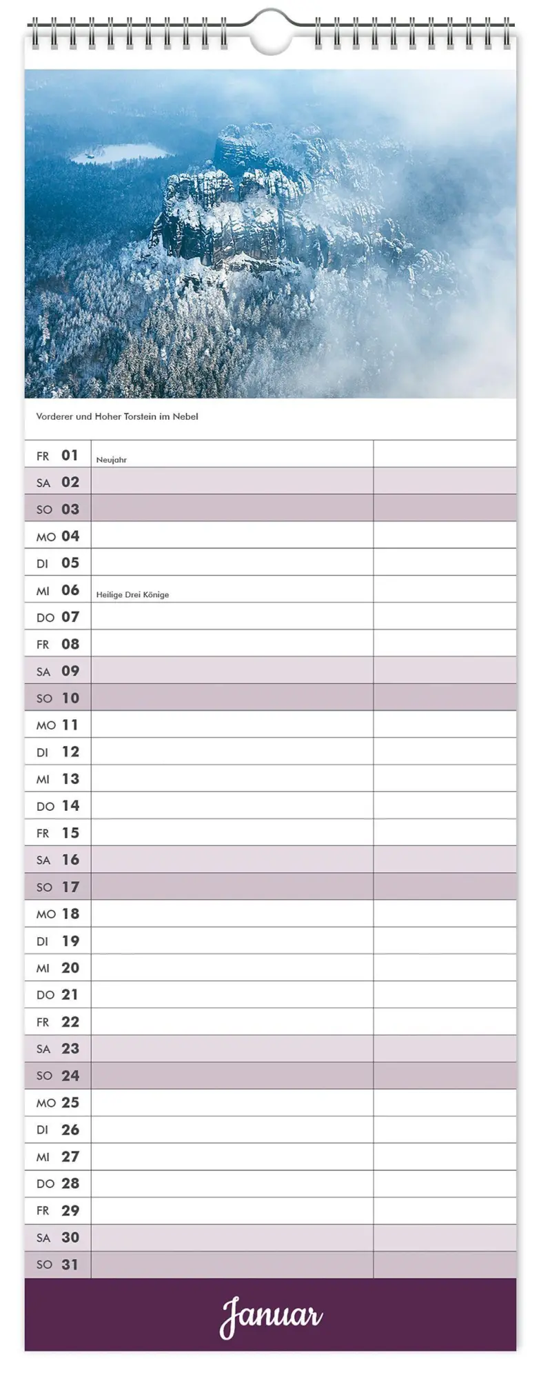 Bild: 9783912303285 | Küchenkalender Sächsische Schweiz 2027 | 15 x 40 cm weißes Kalendarium