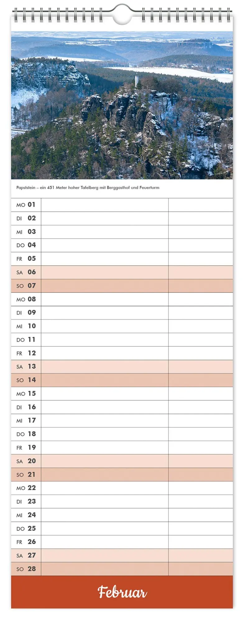 Bild: 9783912303285 | Küchenkalender Sächsische Schweiz 2027 | 15 x 40 cm weißes Kalendarium