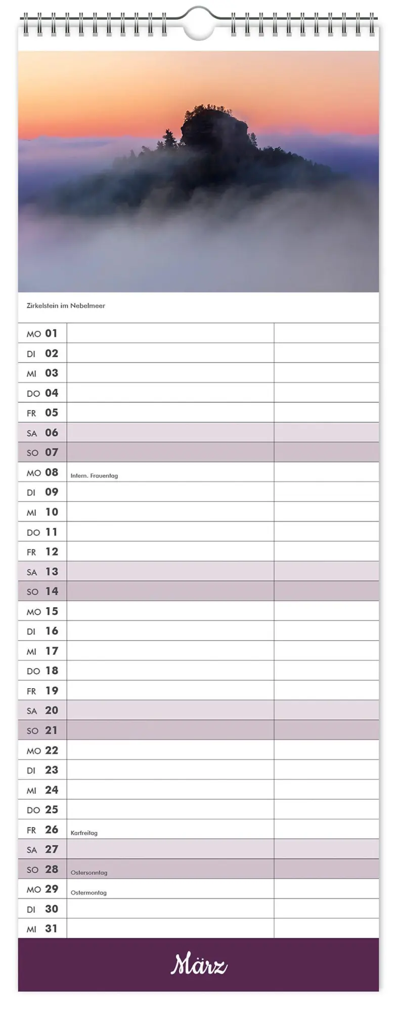 Bild: 9783912303285 | Küchenkalender Sächsische Schweiz 2027 | 15 x 40 cm weißes Kalendarium