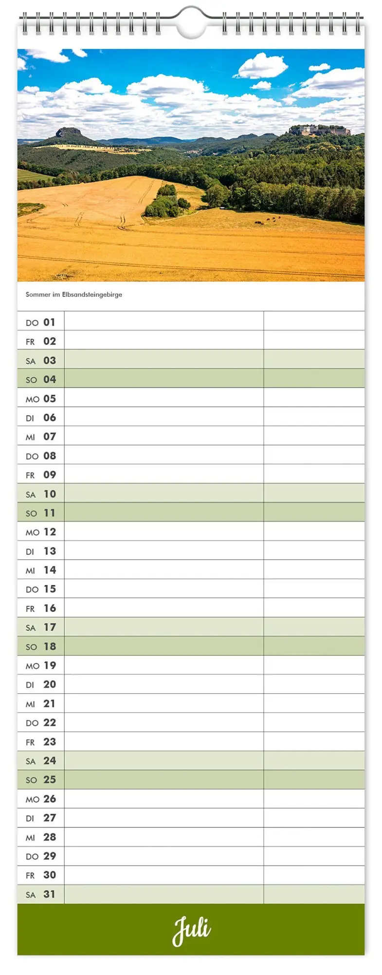 Bild: 9783912303285 | Küchenkalender Sächsische Schweiz 2027 | 15 x 40 cm weißes Kalendarium