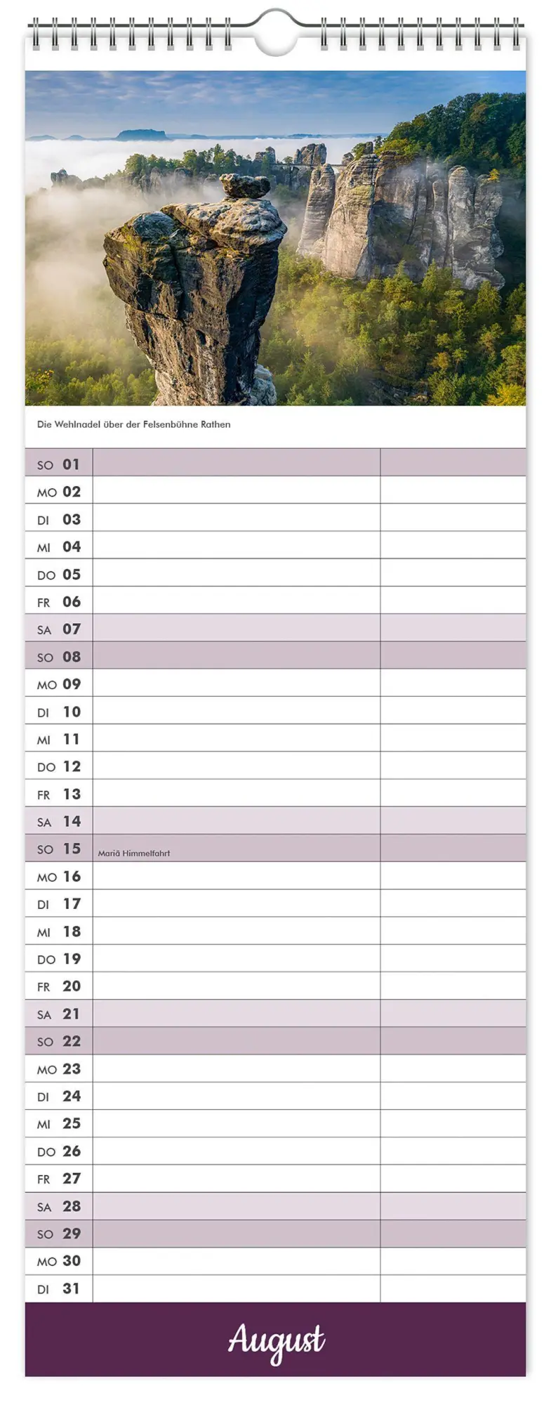 Bild: 9783912303285 | Küchenkalender Sächsische Schweiz 2027 | 15 x 40 cm weißes Kalendarium