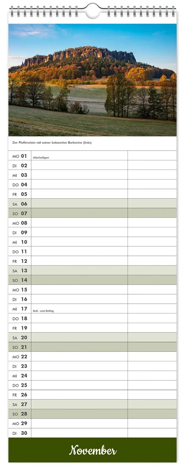 Bild: 9783912303285 | Küchenkalender Sächsische Schweiz 2027 | 15 x 40 cm weißes Kalendarium