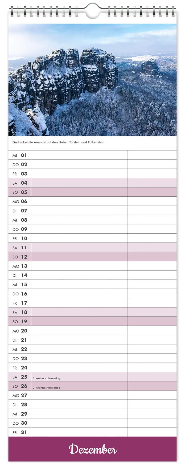 Bild: 9783912303285 | Küchenkalender Sächsische Schweiz 2027 | 15 x 40 cm weißes Kalendarium