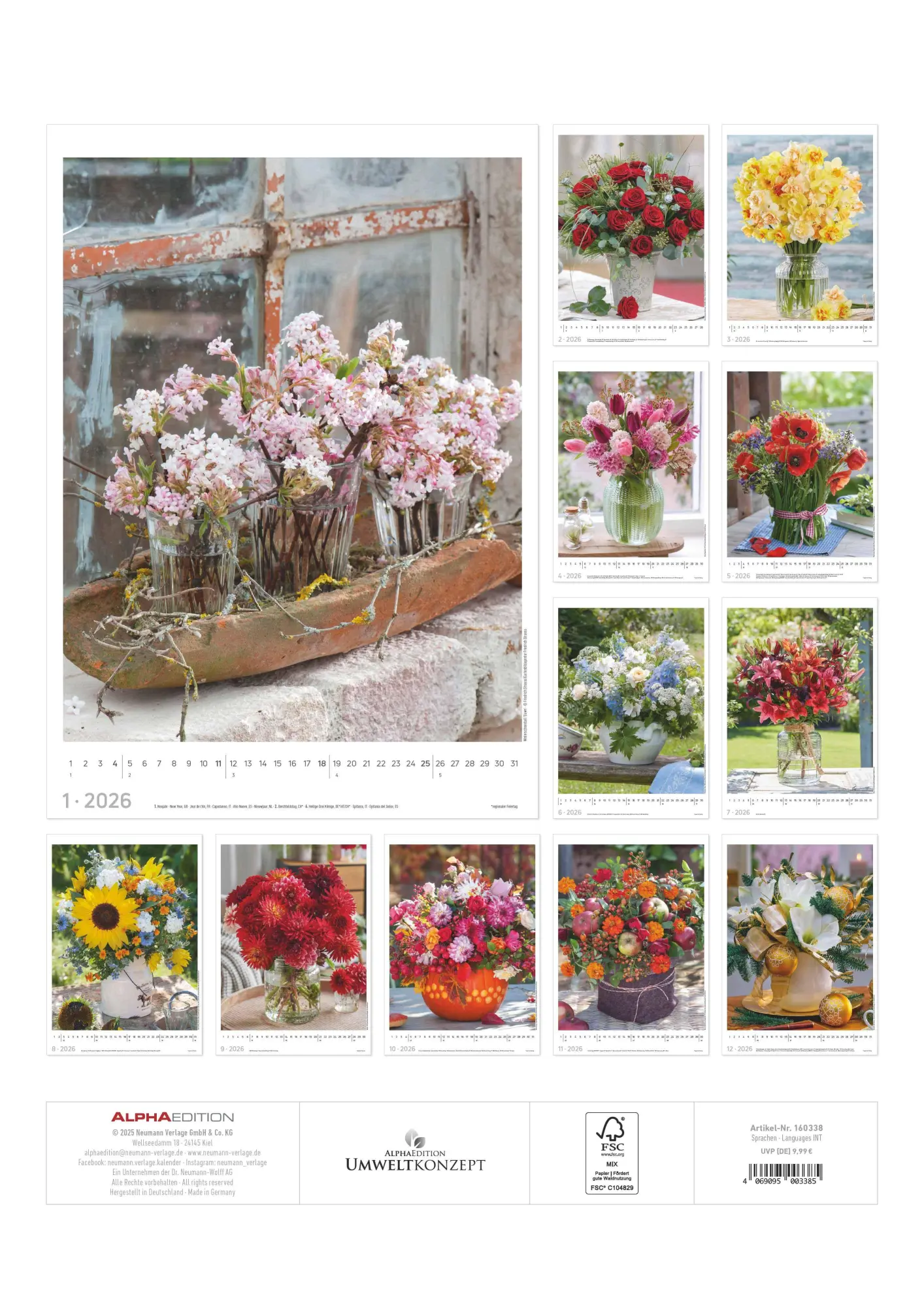 Rückseite: 4069095003385 | Blumen 2026 - Bildkalender A3 (29,7x42 cm) - Flowers - mit...