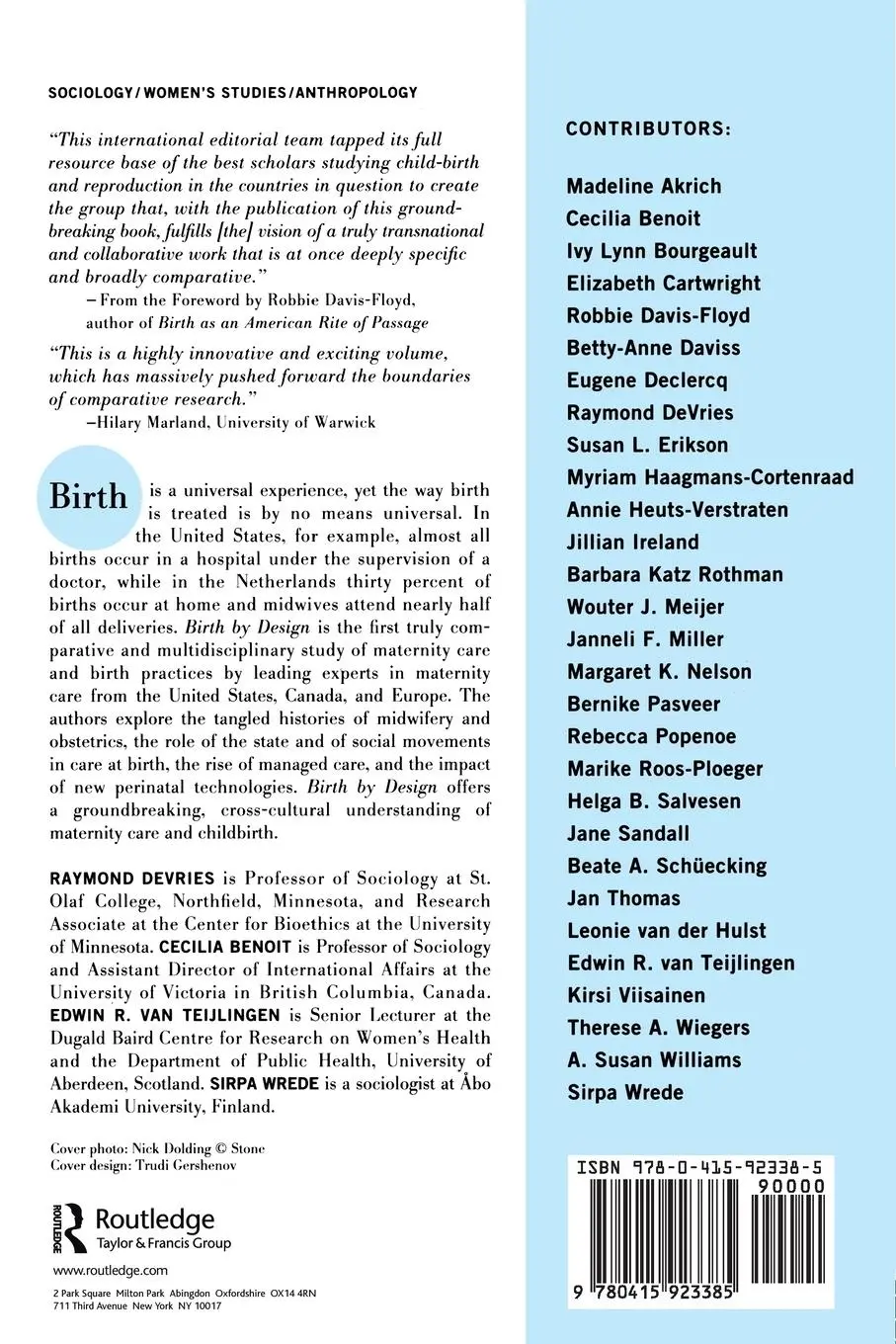 Rückseite: 9780415923385 | Birth By Design | Raymond De Vries (u. a.) | Taschenbuch | Englisch