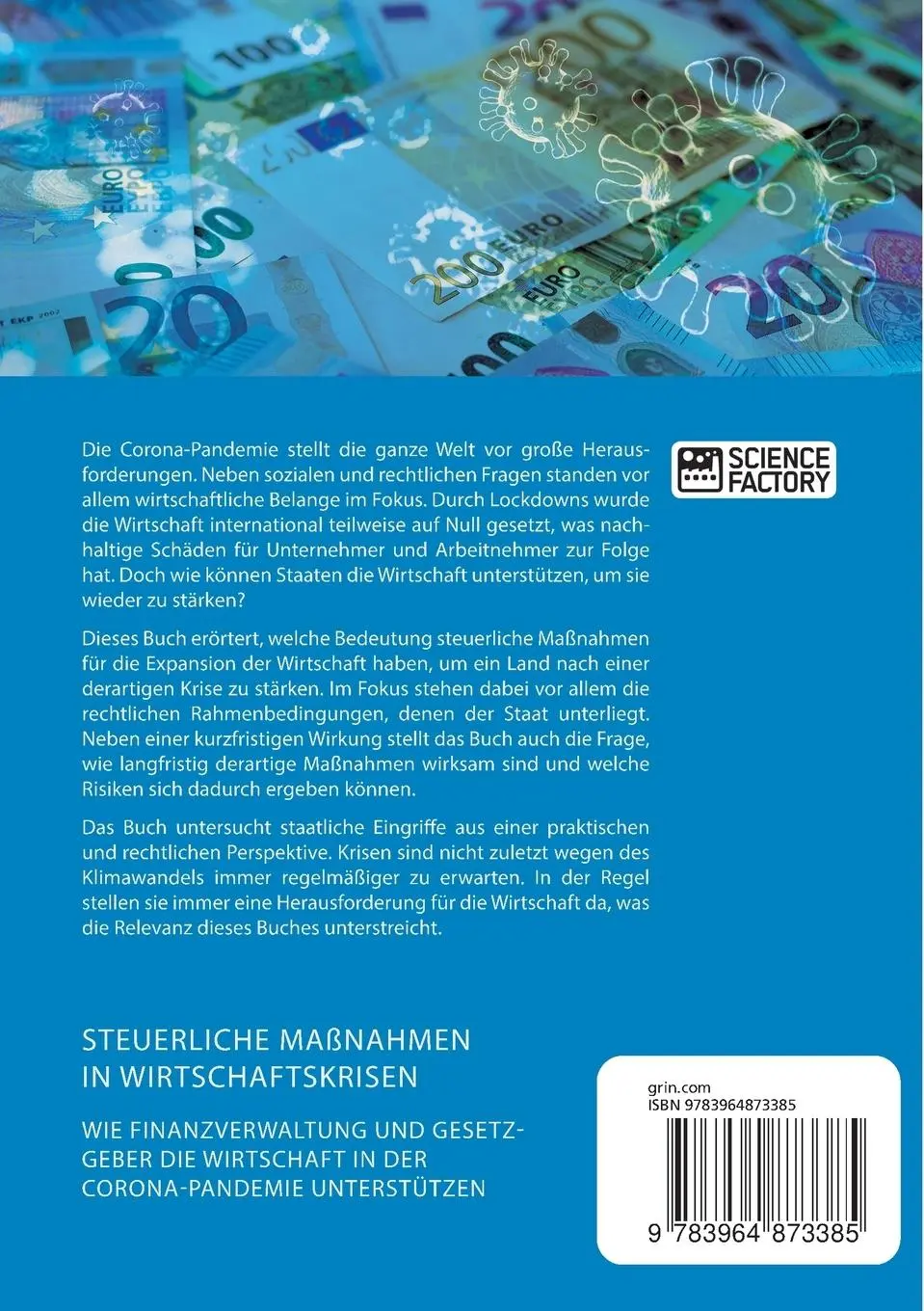 Rückseite: 9783964873385 | Steuerliche Maßnahmen in Wirtschaftskrisen. Wie Finanzverwaltung...