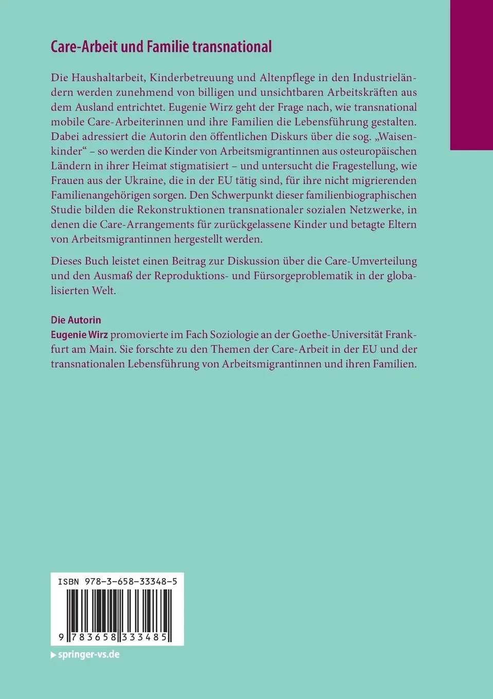 Rückseite: 9783658333485 | Care-Arbeit und Familie transnational | Eugenie Wirz | Taschenbuch