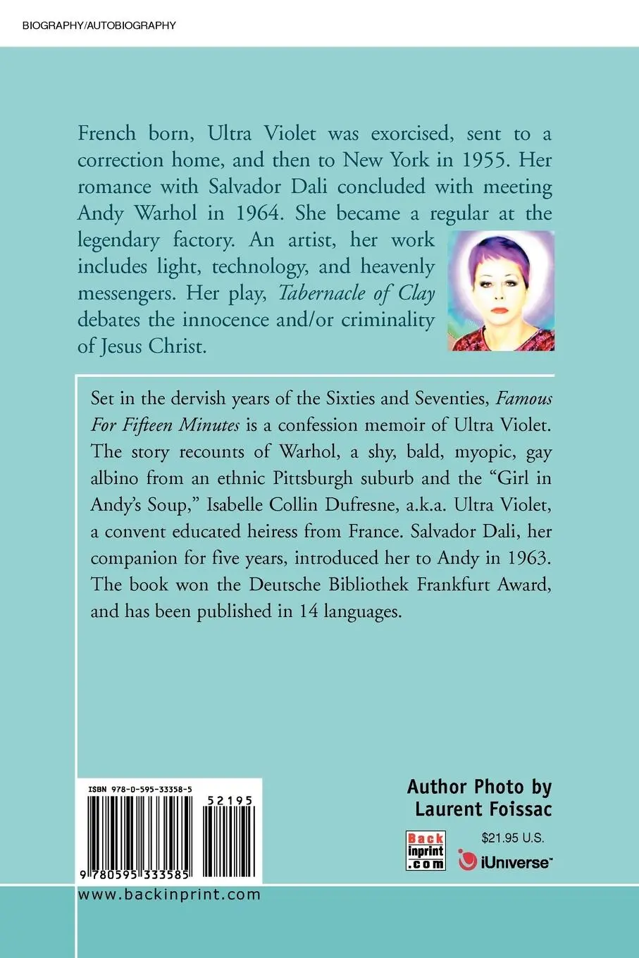 Rückseite: 9780595333585 | Famous for 15 Minutes | My Years with Andy Warhol | Ultra Violet