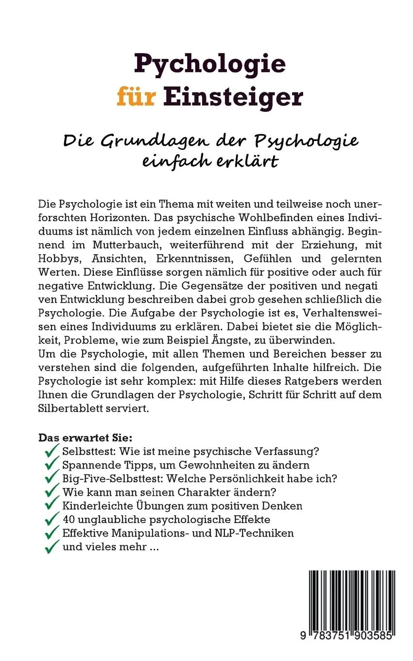Rückseite: 9783751903585 | Psychologie für Einsteiger: Die Grundlagen der Psychologie einfach...