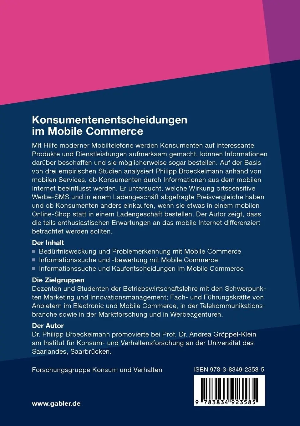 Rückseite: 9783834923585 | Konsumentenentscheidungen im Mobile Commerce | Philipp Broeckelmann