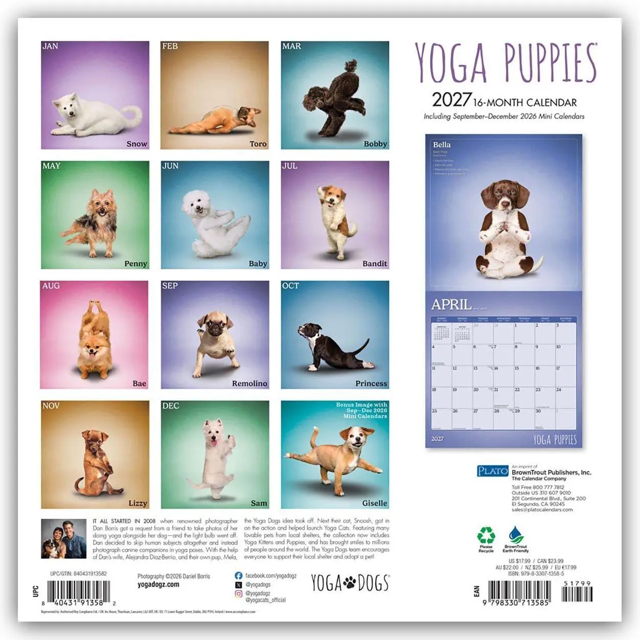 Rückseite: 9798330713585 | Yoga Puppies - Welpen Yoga 2027 - 16-Monatskalender | Publishers