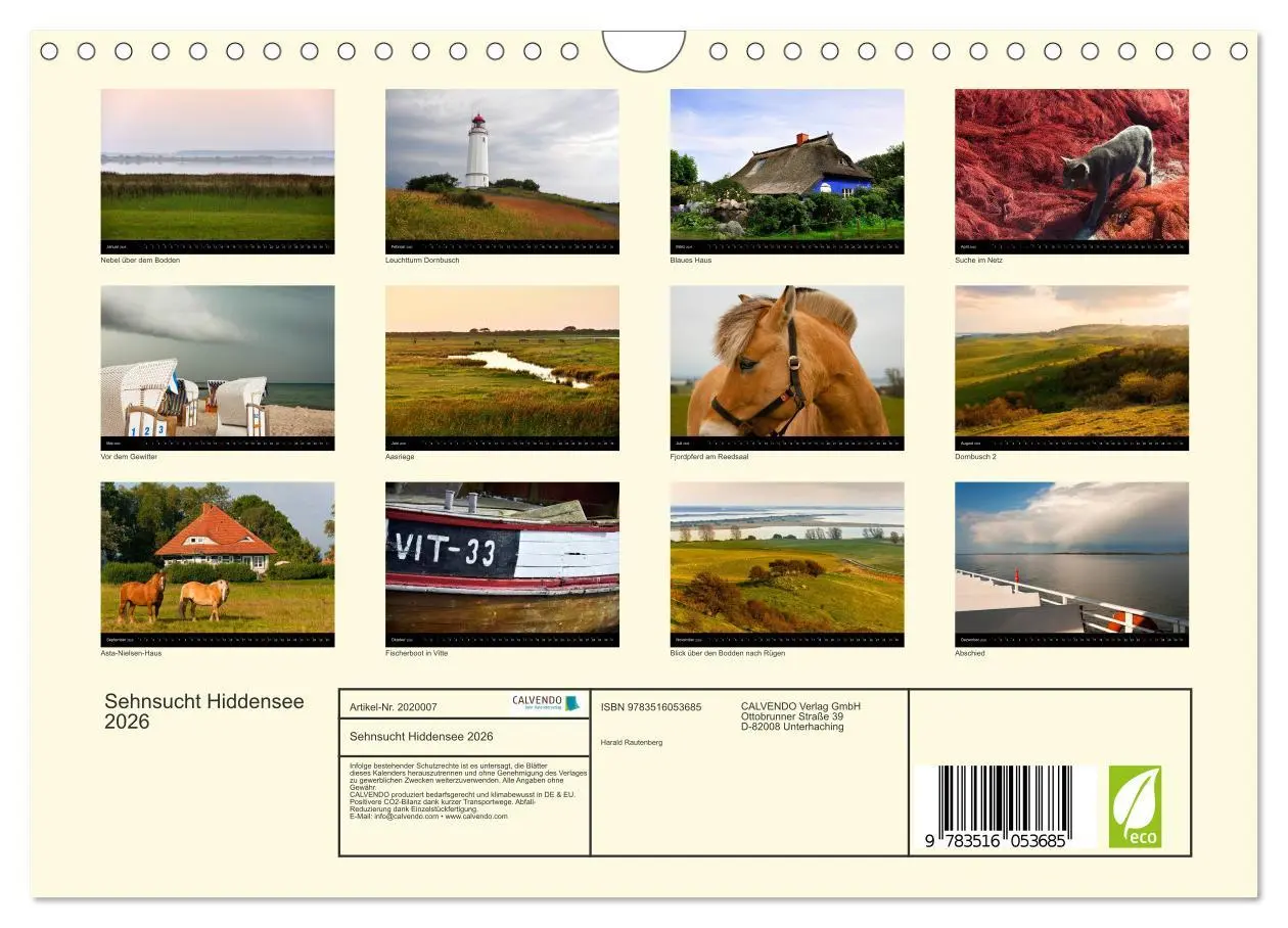 Bild: 9783516053685 | Sehnsucht Hiddensee 2026 (Wandkalender 2026 DIN A4 quer), CALVENDO...