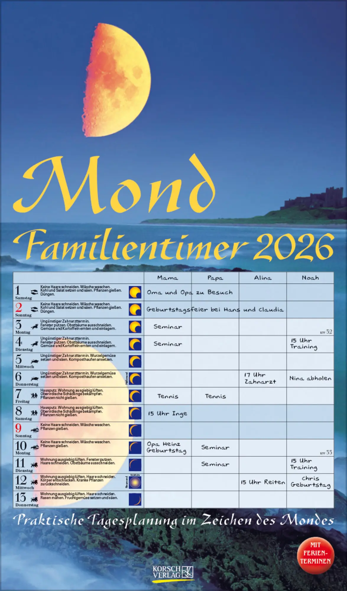 Cover: 9783731883685 | Mond-Familientimer 2026 | Verlag Korsch | Kalender | 13 S. | Deutsch