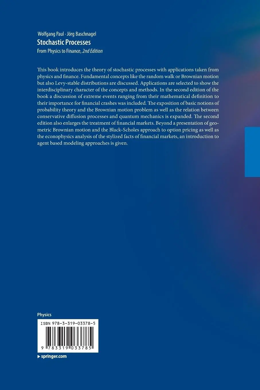 Rückseite: 9783319033785 | Stochastic Processes | From Physics to Finance | Wolfgang Paul (u. a.)