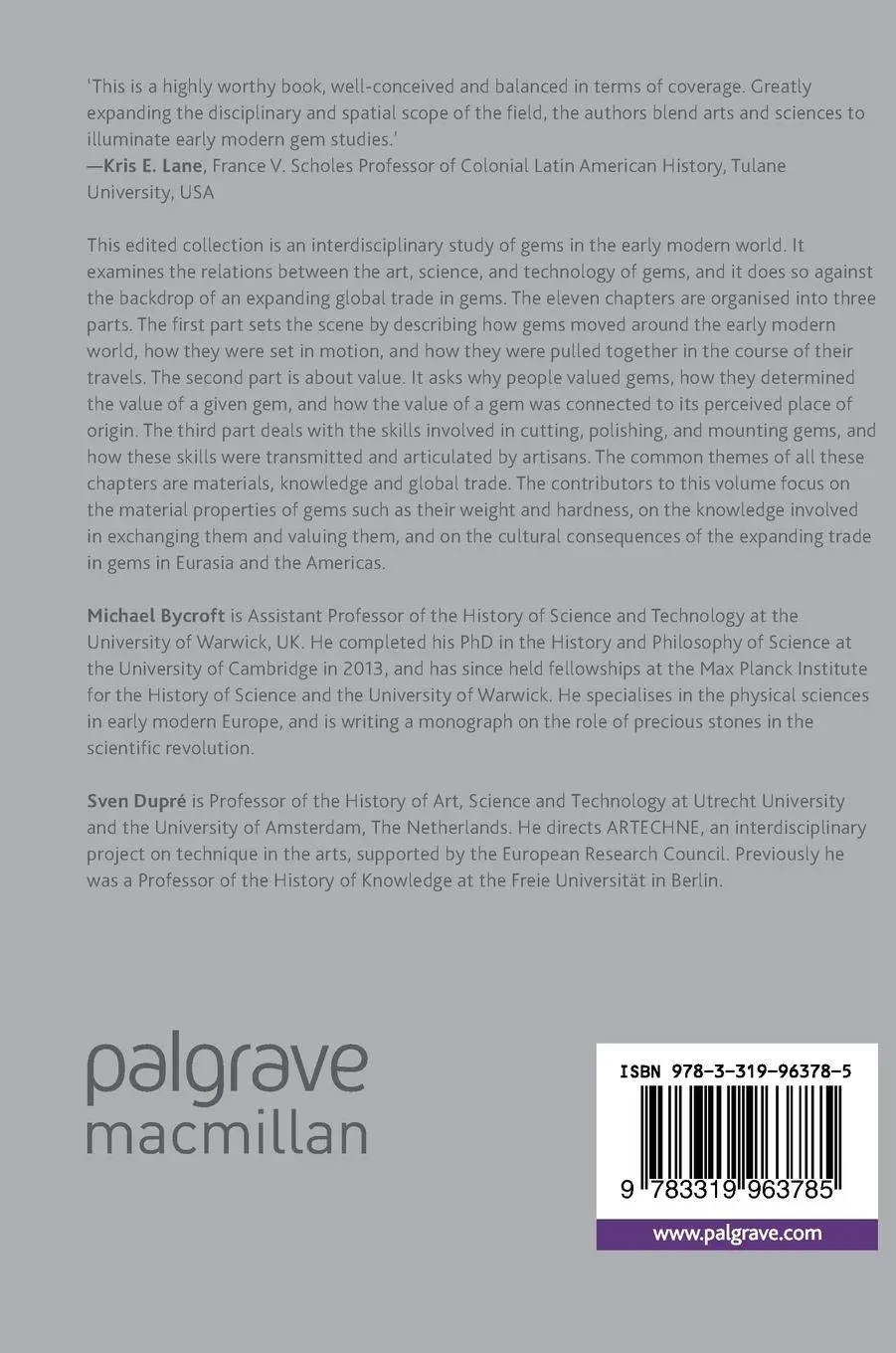 Rückseite: 9783319963785 | Gems in the Early Modern World | Sven Dupré (u. a.) | Buch | xvii