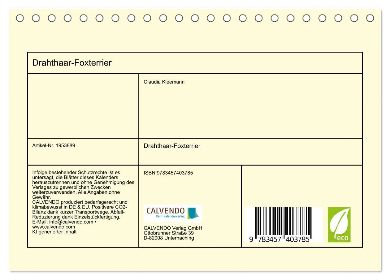 Bild: 9783457403785 | Drahthaar-Foxterrier (Tischkalender 2026 DIN A5 quer), CALVENDO...