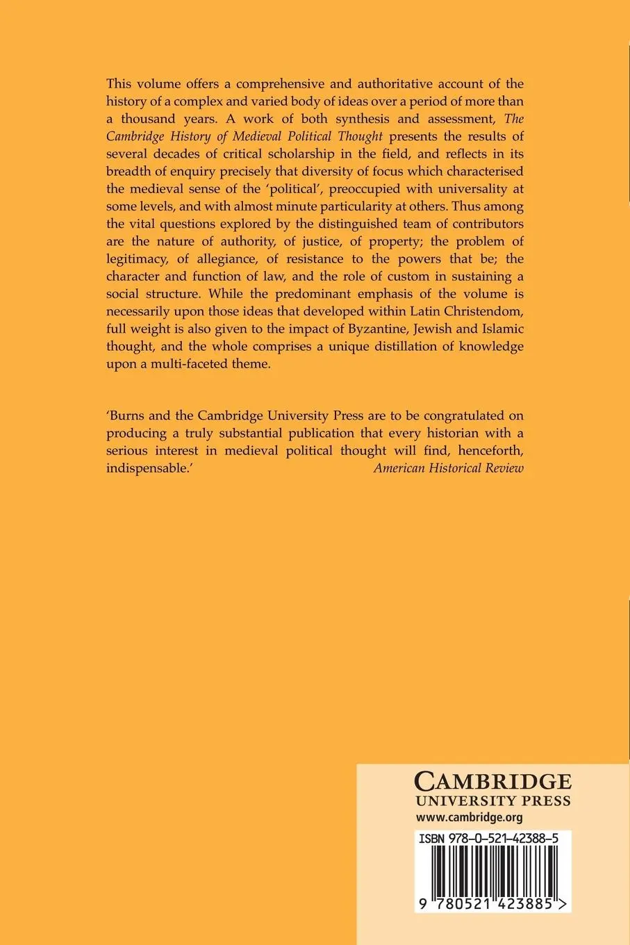 Rückseite: 9780521423885 | The Cambridge History of Medieval Political Thought C.350 C.1450