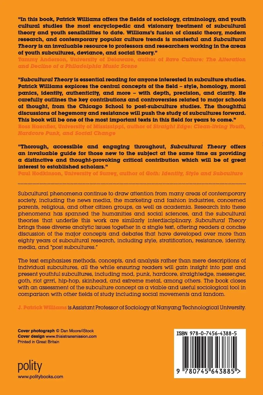 Rückseite: 9780745643885 | Subcultural Theory | Traditions and Concepts | J Patrick Williams