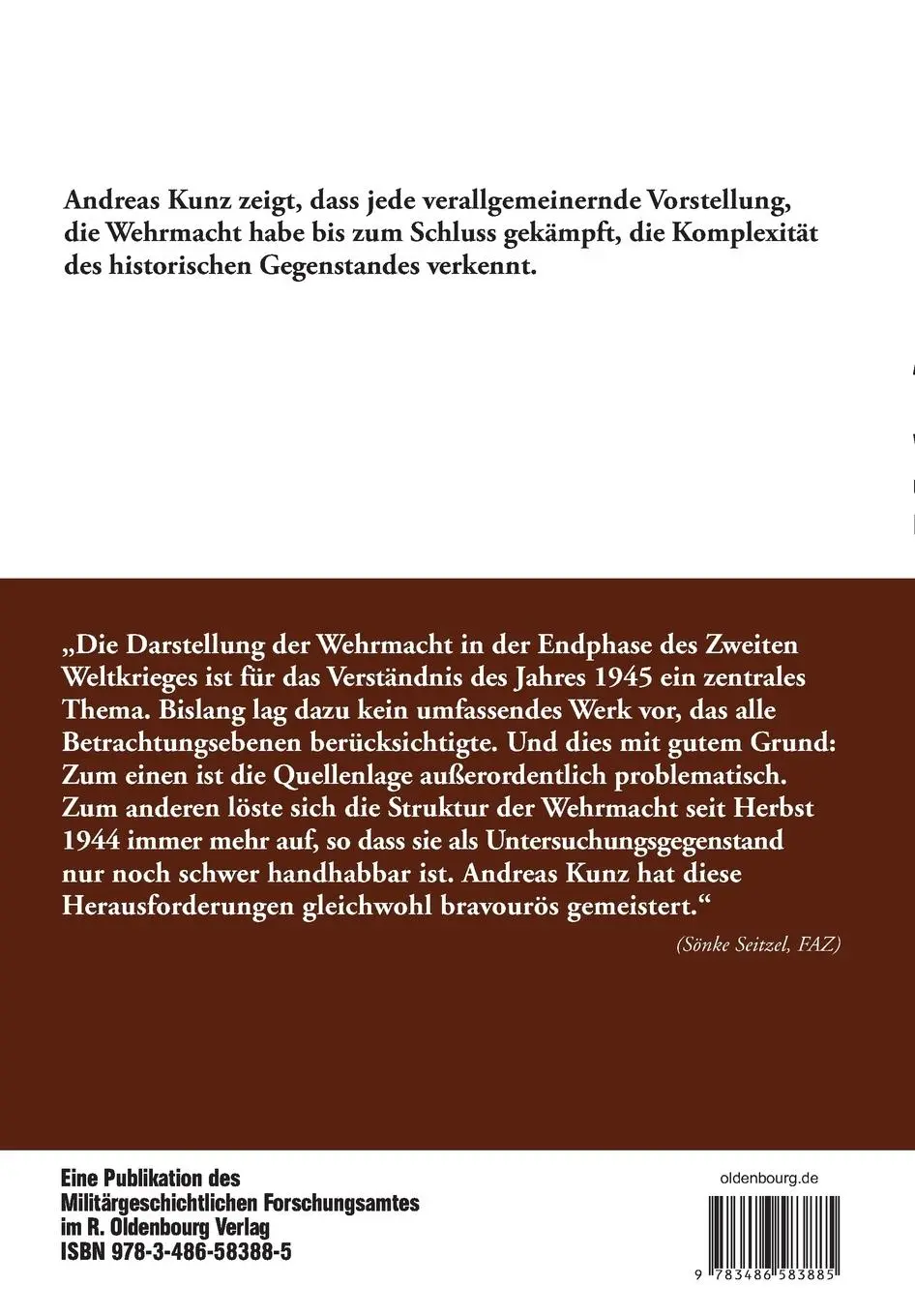 Rückseite: 9783486583885 | Wehrmacht und Niederlage | Andreas Kunz | Taschenbuch | X | Deutsch