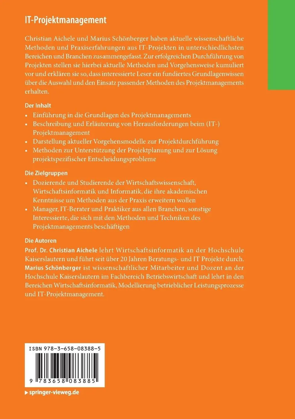 Rückseite: 9783658083885 | IT-Projektmanagement | Marius Schönberger (u. a.) | Taschenbuch | xii