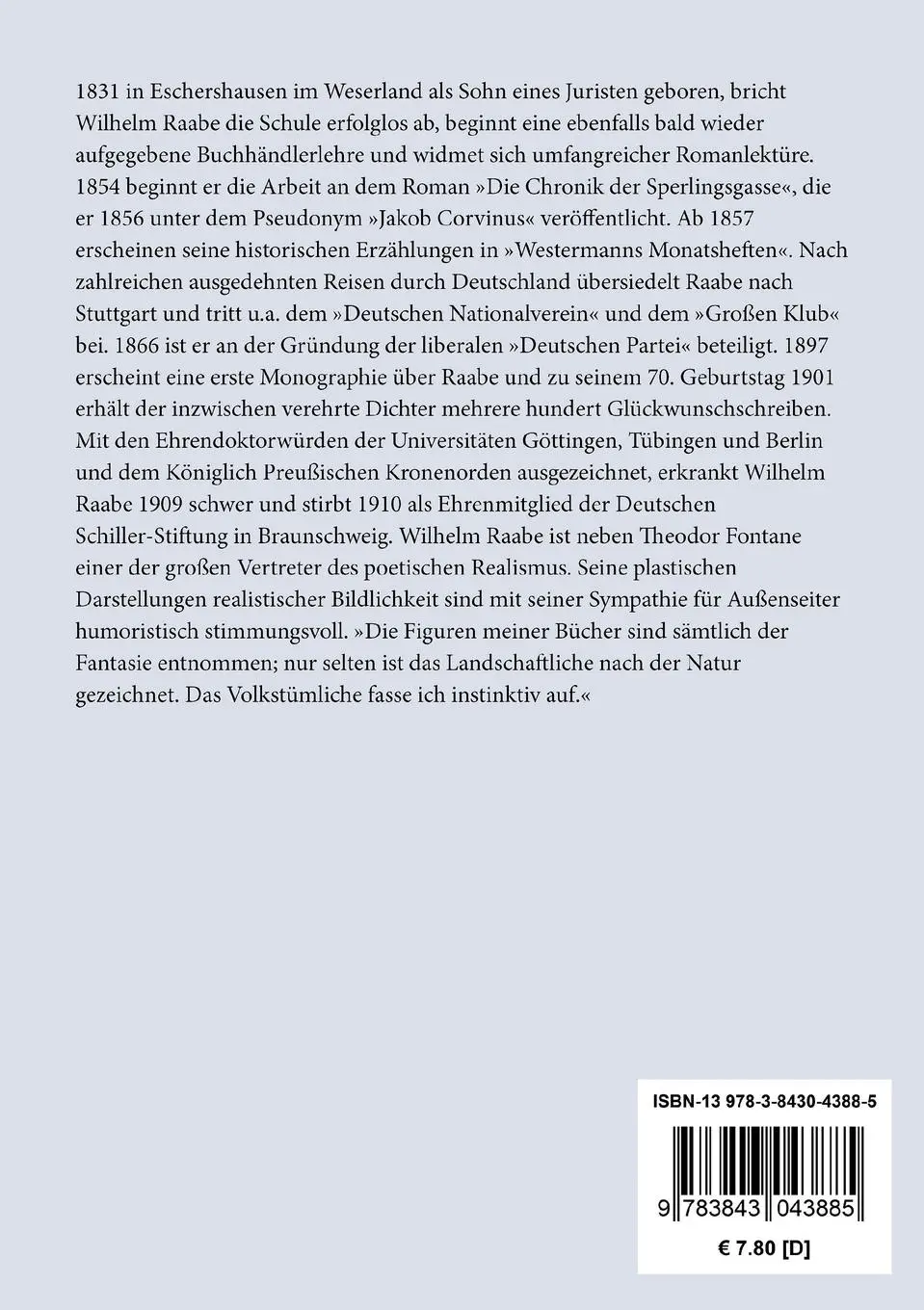 Rückseite: 9783843043885 | Pfisters Mühle | Ein Sommerferienheft | Wilhelm Raabe | Taschenbuch