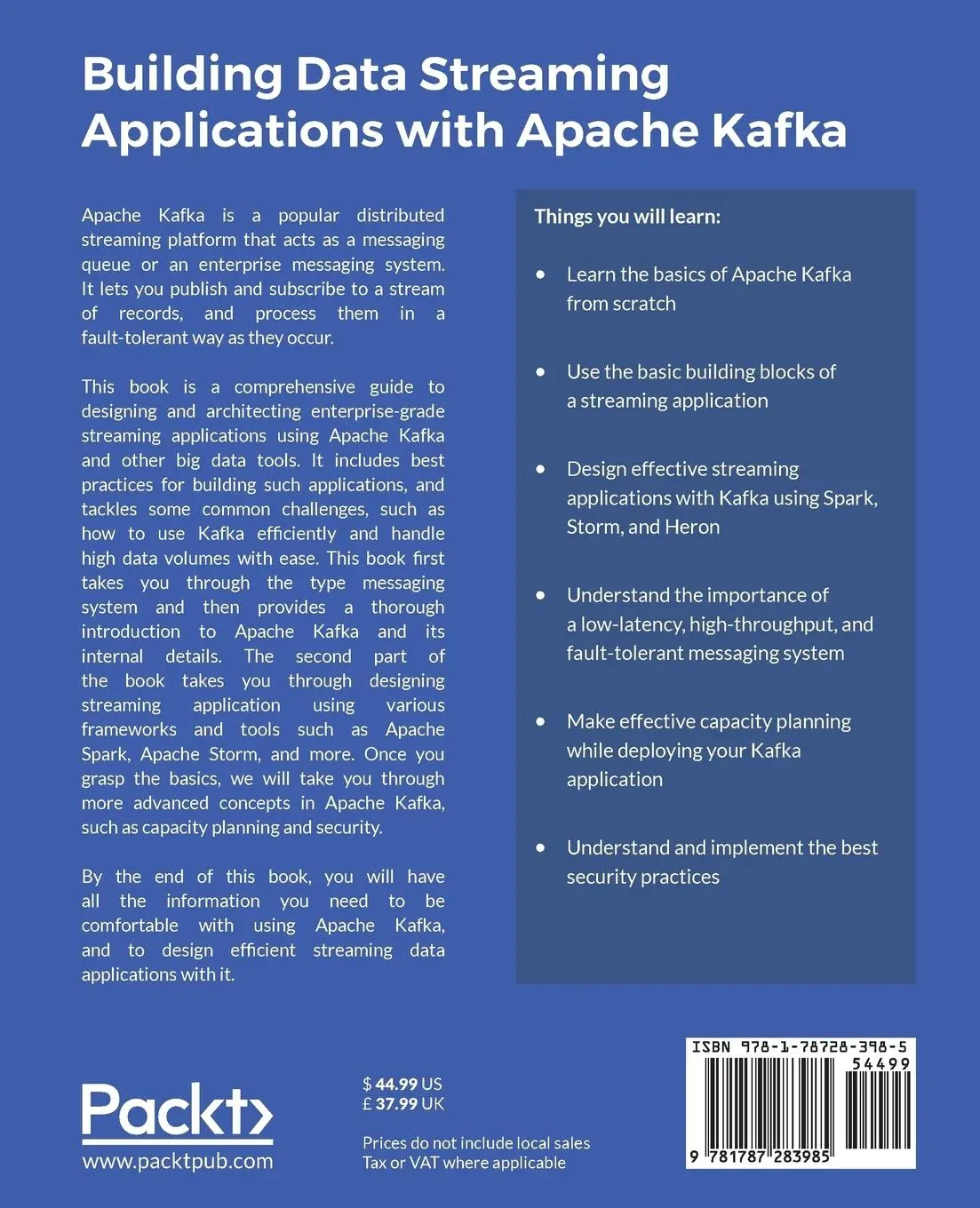 Rückseite: 9781787283985 | Building Data Streaming Applications with Apache Kafka | Kumar (u. a.)
