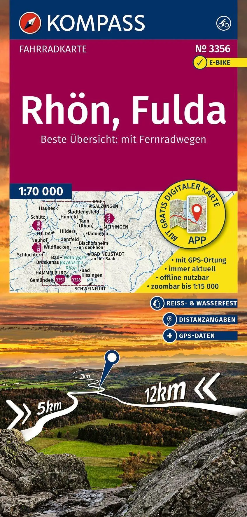 Cover: 9783991543985 | KOMPASS Fahrradkarte 3356 Rhön, Fulda 1:70.000 | reiß- und wetterfest