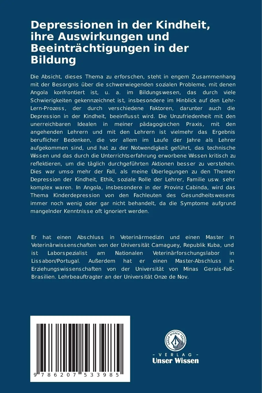 Rückseite: 9786207533985 | Depressionen in der Kindheit, ihre Auswirkungen und...