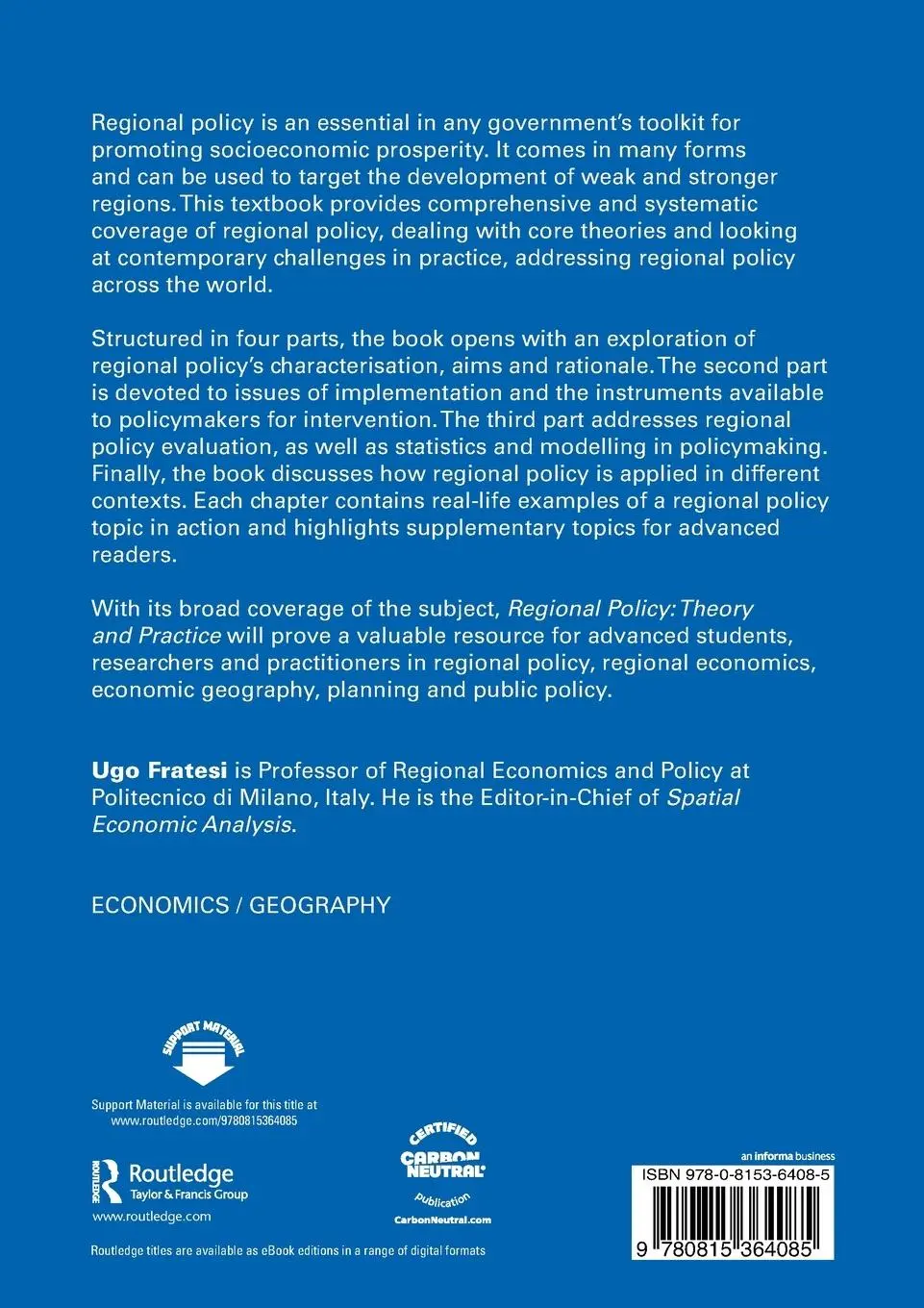 Rückseite: 9780815364085 | Regional Policy | Theory and Practice | Ugo Fratesi | Taschenbuch