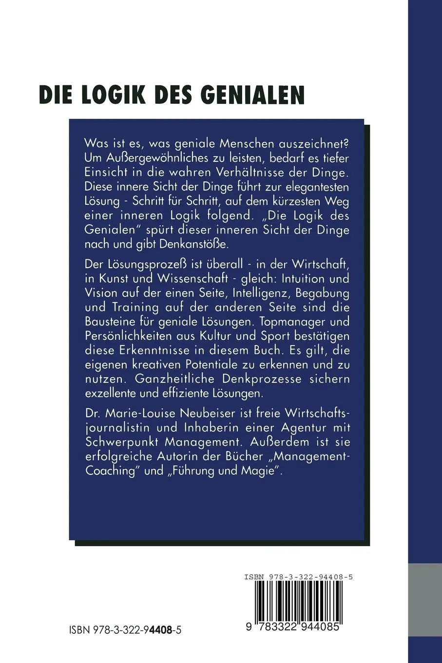 Rückseite: 9783322944085 | Die Logik des Genialen | Marie-L Neubeiser | Taschenbuch | 164 S.
