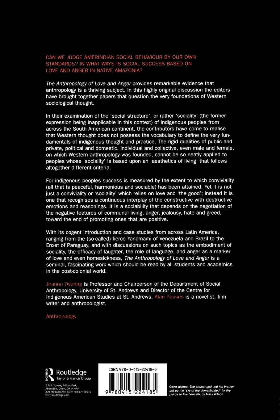 Rückseite: 9780415224185 | The Anthropology of Love and Anger | Joanna Overing (u. a.) | Buch