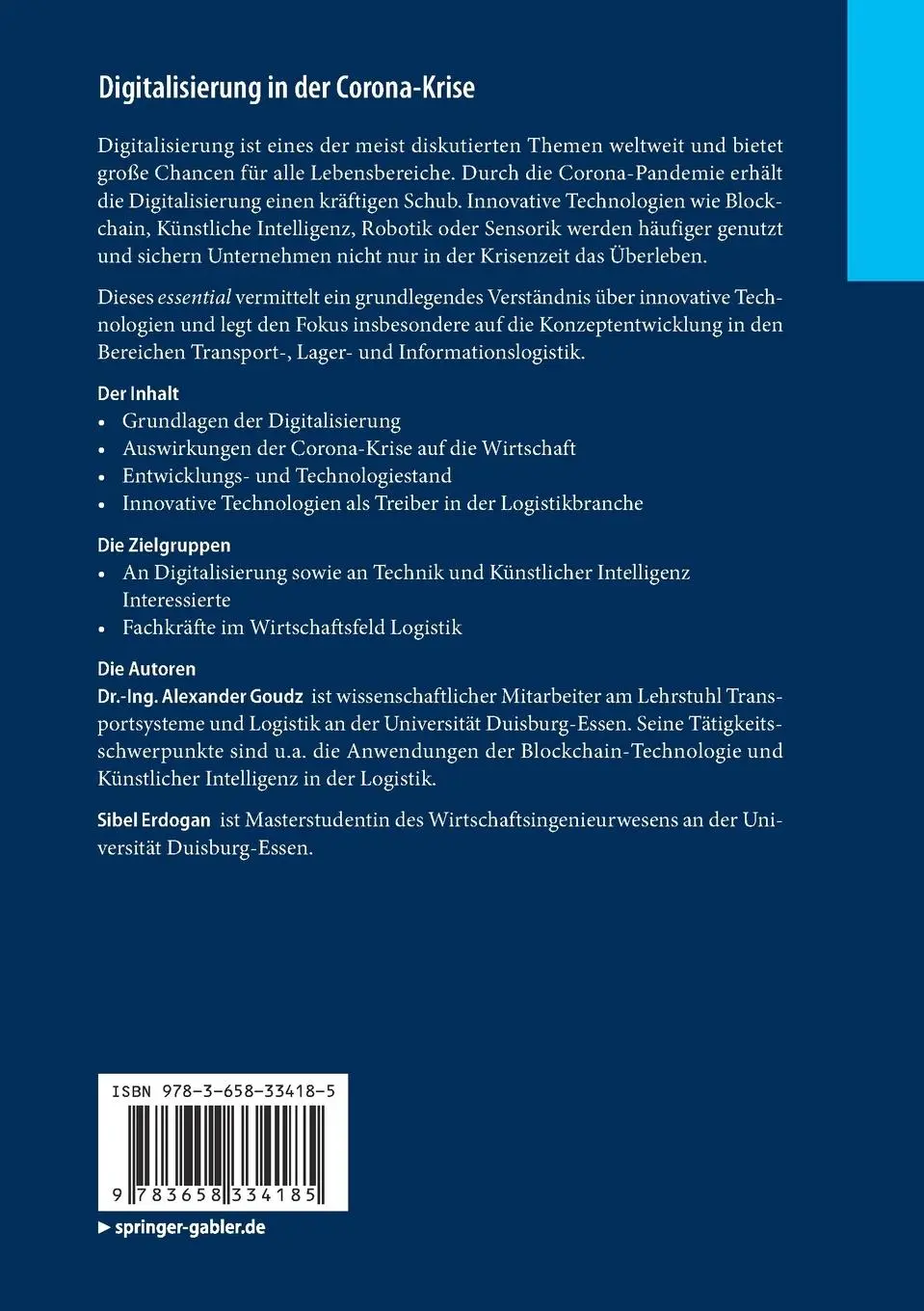 Rückseite: 9783658334185 | Digitalisierung in der Corona-Krise | Sibel Erdogan (u. a.) | Buch