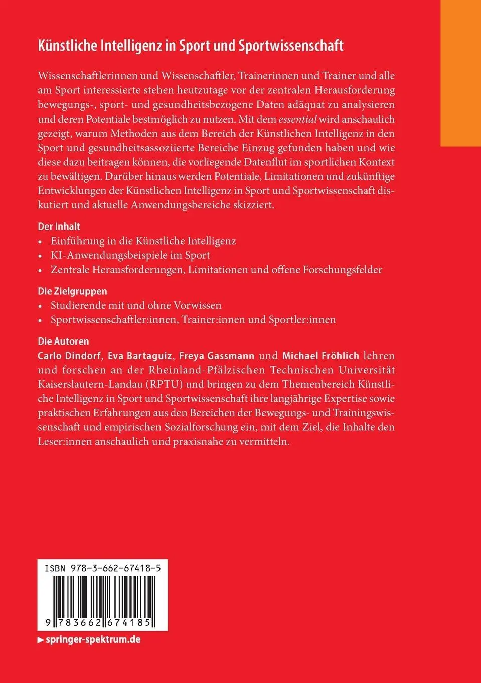 Rückseite: 9783662674185 | Künstliche Intelligenz in Sport und Sportwissenschaft | Taschenbuch