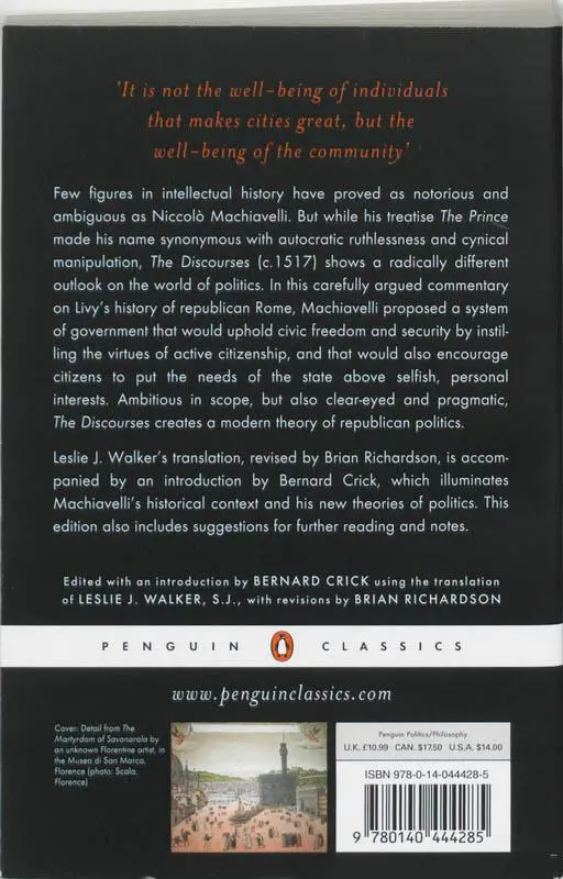 Rückseite: 9780140444285 | The Discourses | Nicolas Machiavel | Taschenbuch | Englisch | 1984