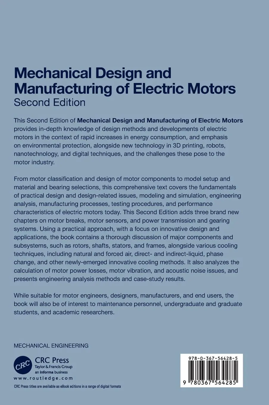 Rückseite: 9780367564285 | Mechanical Design and Manufacturing of Electric Motors | Wei Tong