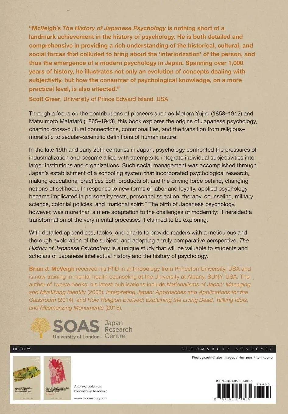 Rückseite: 9781350074385 | The History of Japanese Psychology | Global Perspectives, 1875-1950