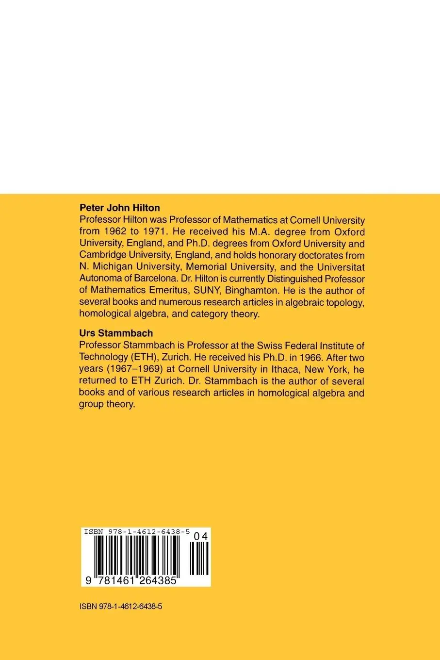 Rückseite: 9781461264385 | A Course in Homological Algebra | Urs Stammbach (u. a.) | Taschenbuch