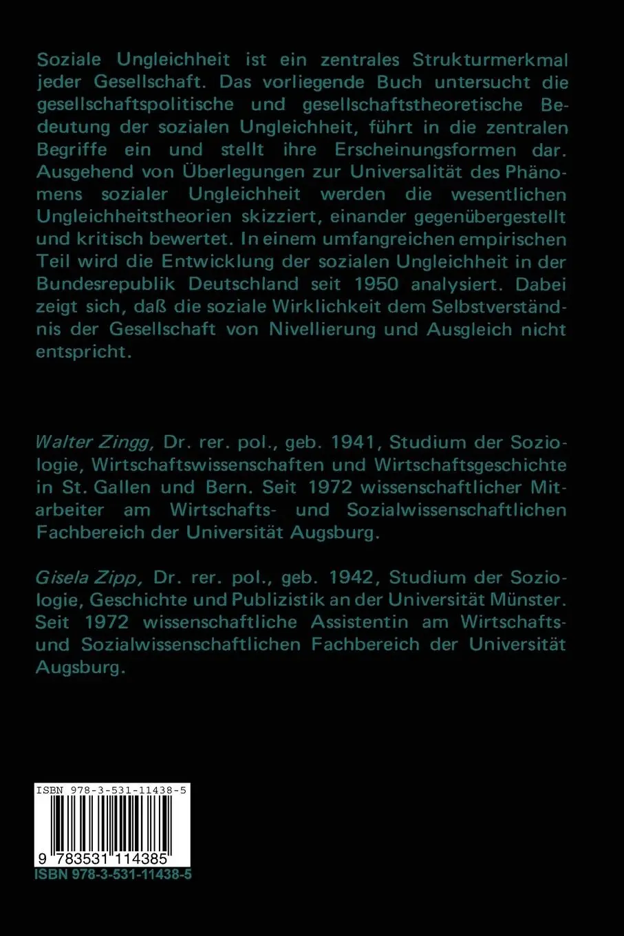 Rückseite: 9783531114385 | Basale Soziologie: Soziale Ungleichheit | Gisela Zipp (u. a.) | Buch