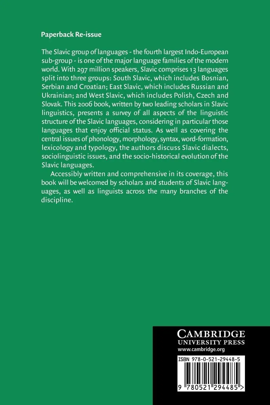 Rückseite: 9780521294485 | The Slavic Languages | R. Sussex (u. a.) | Taschenbuch | Englisch
