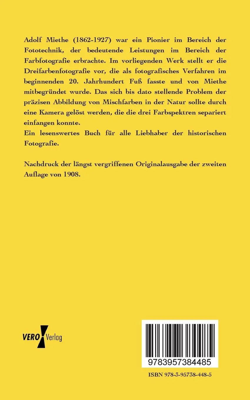Rückseite: 9783957384485 | Dreifarbenfotografie nach der Natur | Adolf Miethe | Taschenbuch