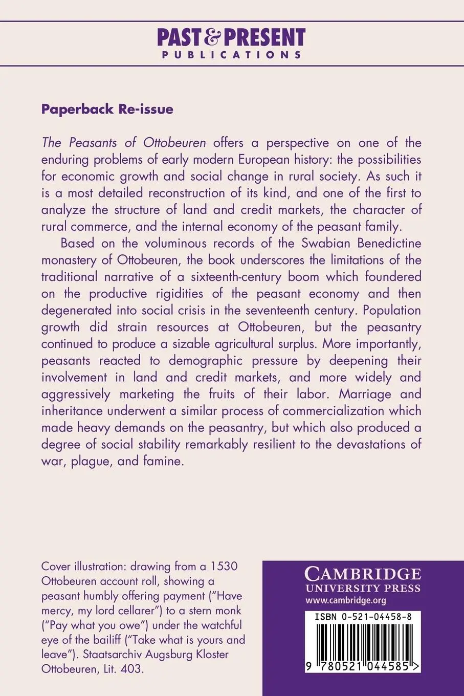 Rückseite: 9780521044585 | The Peasants of Ottobeuren, 1487 1726 | Govind P. Sreenivasan | Buch