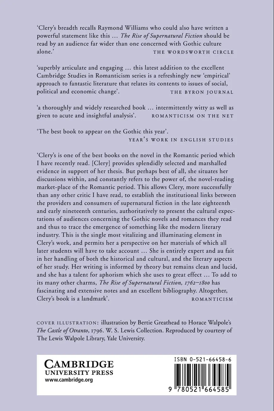 Rückseite: 9780521664585 | The Rise of Supernatural Fiction, 1762 1800 | E. J. Clery (u. a.)