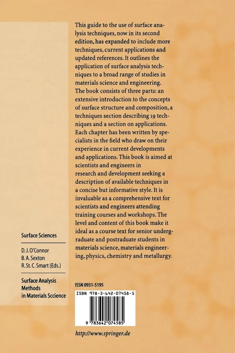 Rückseite: 9783642074585 | Surface Analysis Methods in Materials Science | D. J. O'Connor (u. a.)
