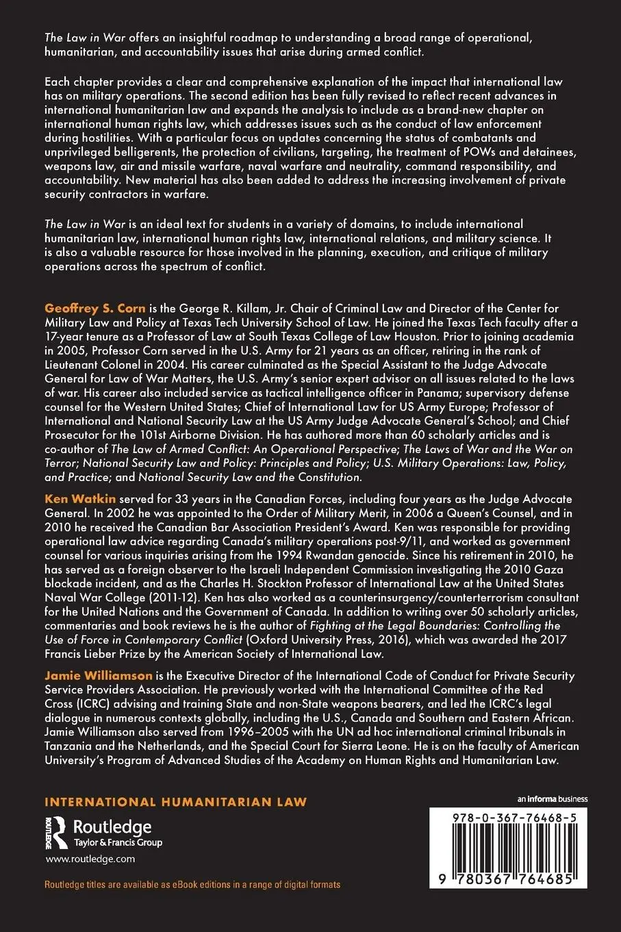 Rückseite: 9780367764685 | The Law in War | A Concise Overview | Geoffrey S. Corn (u. a.) | Buch