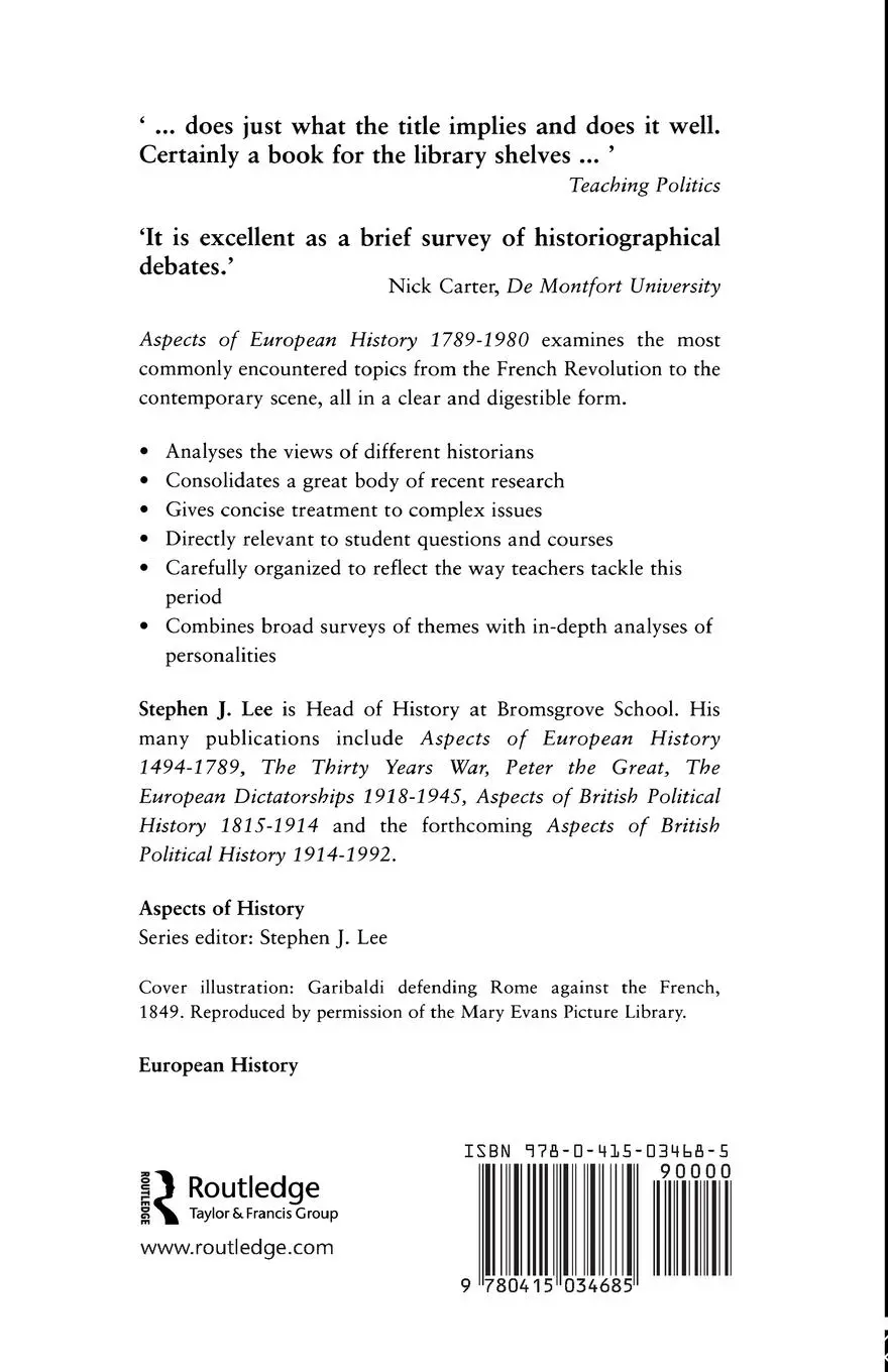 Rückseite: 9780415034685 | Aspects of European History 1789-1980 | Stephen J. Lee | Taschenbuch